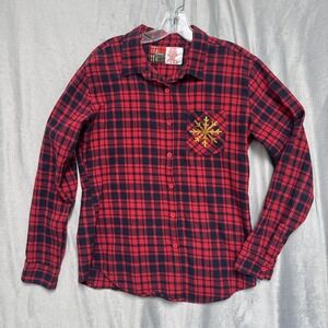 Spencer's Workshop Shirt Womens Medium Plaid Button Down Sleigh Girl Sleigh